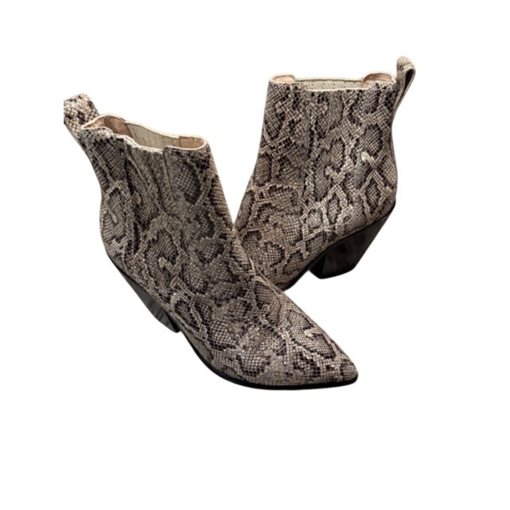 Loeffler Randall Snake Print Leather Pointed‎ Toe Block Heel Booties Women 8.5 B
